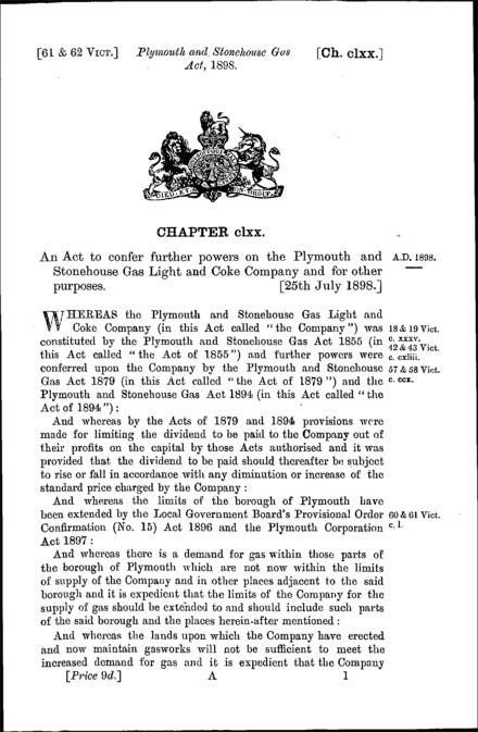 Plymouth and Stonehouse Gas Act 1898