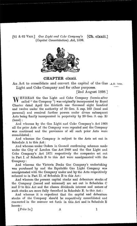 Gas Light and Coke Company (Capital Consolidation) Act 1898