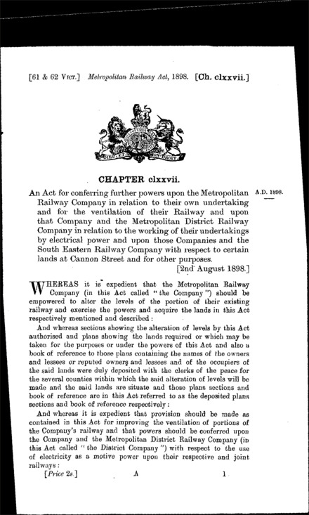 Metropolitan Railway Act 1898
