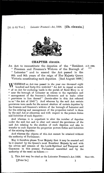 Leicester Freemen's Act 1898