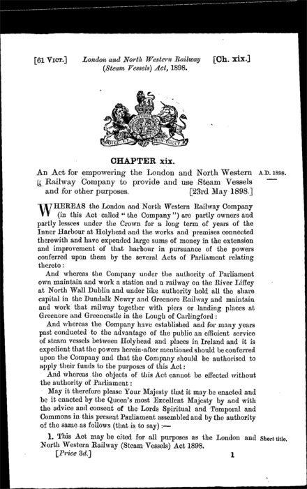 London and North Western Railway (Steam Vessels) Act 1898