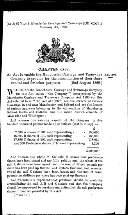 Manchester Carriage and Tramways Company Act 1898