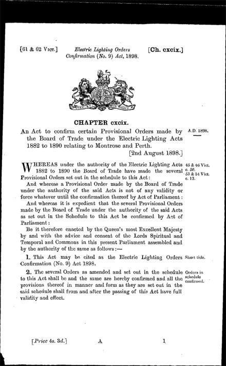Electric Lighting Orders Confirmation (No. 9) Act 1898