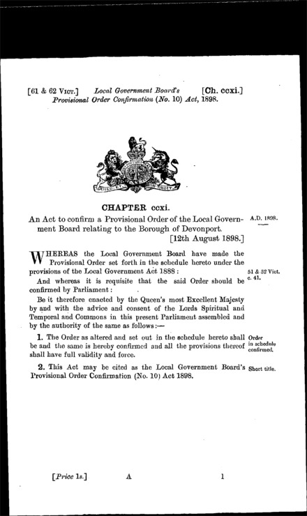 Local Government Board's Provisional Order Confirmation (No. 10) Act 1898