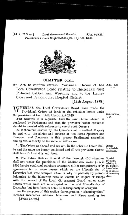 Local Government Board's Provisional Orders Confirmation (No. 13) Act 1898