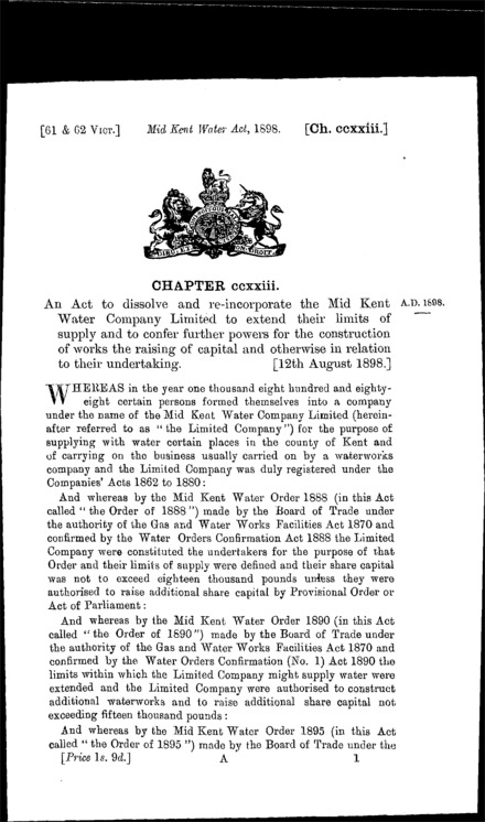 Mid Kent Water Act 1898