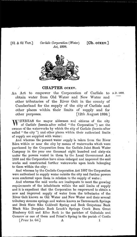 Carlisle Corporation (Water) Act 1898