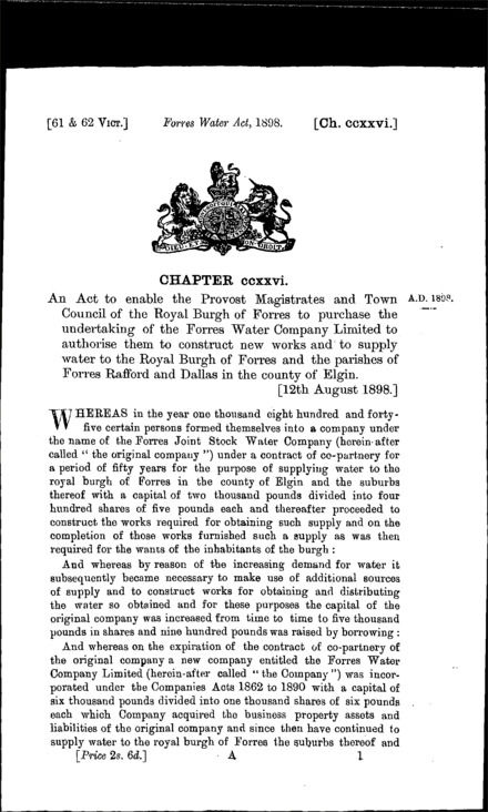 Forres Water Act 1898
