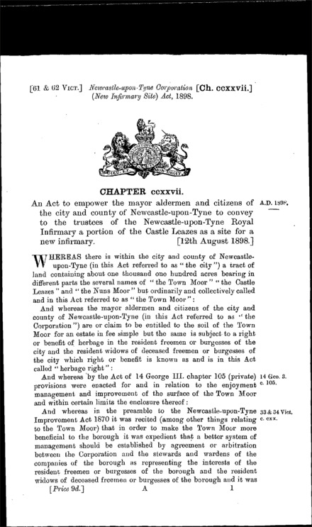 Newcastle-upon-Tyne Corporation (New Infirmary Site) Act 1898