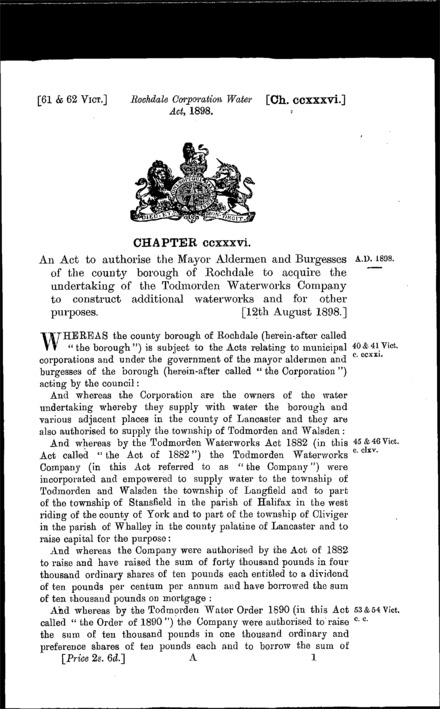 Rochdale Corporation Water Act 1898