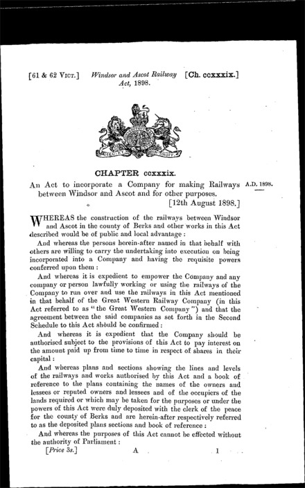 Windsor and Ascot Railway Act 1898