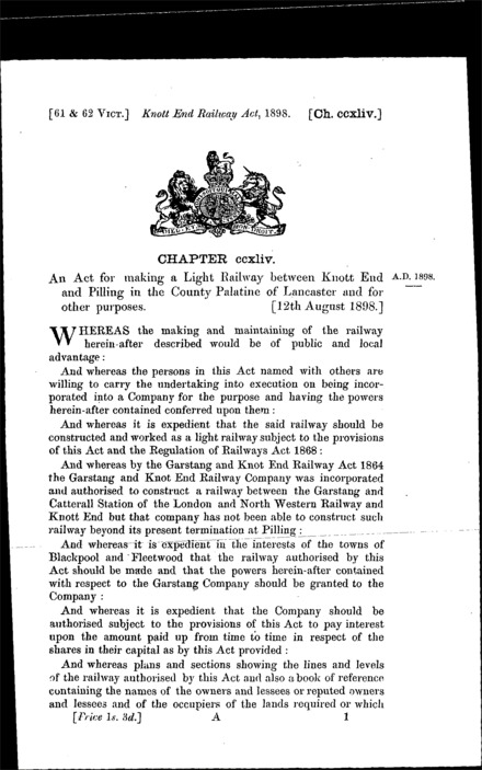 Knott End Railway Act 1898