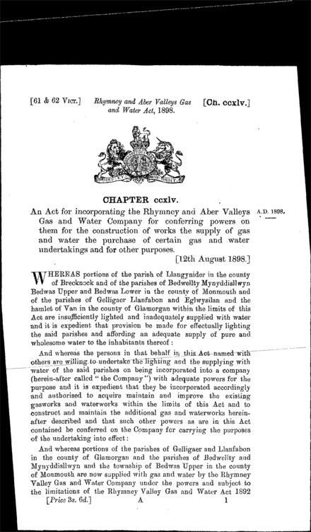 Rhymney and Aber Valleys Gas and Water Act 1898