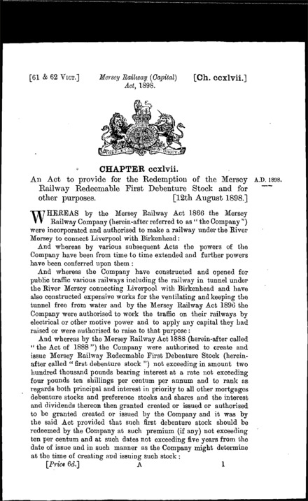 Mersey Railway (Capital) Act 1898