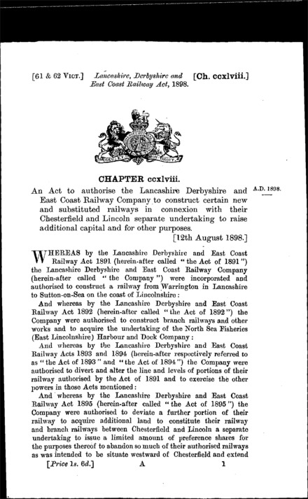Lancashire, Derbyshire and East Coast Railway Act 1898
