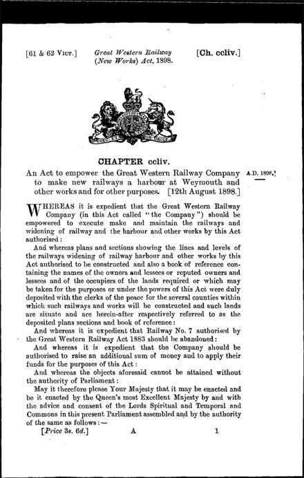 Great Western Railway (New Works) Act 1898