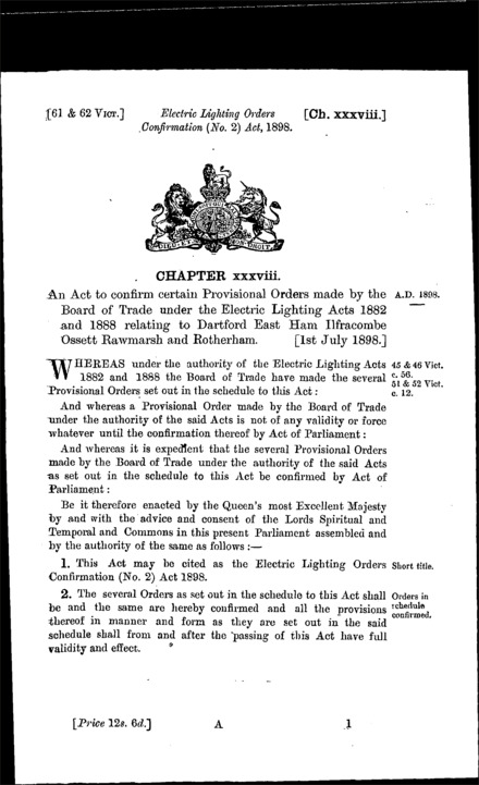 Electric Lighting Orders Confirmation (No. 2) Act 1898