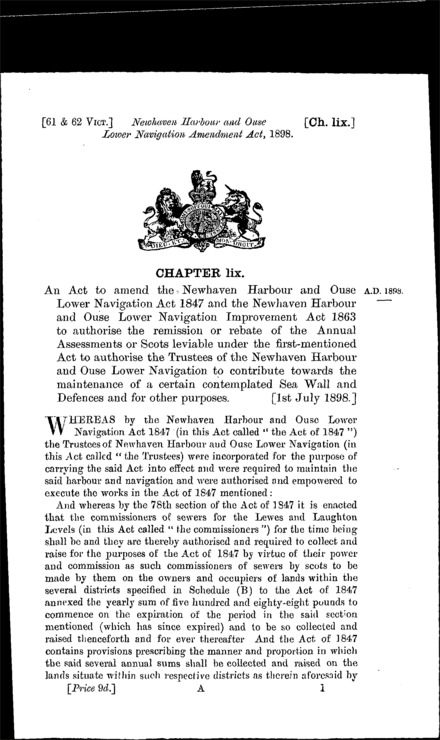 Newhaven Harbour and Ouse Lower Navigation Amendment Act 1898