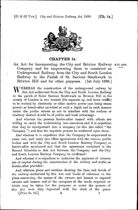 City and Brixton Railway Act 1898