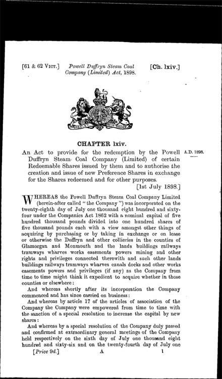 Powell Duffryn Steam Coal Company Act 1898
