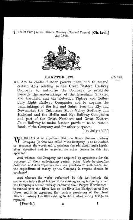 Great Eastern Railway (General Powers) Act 1898