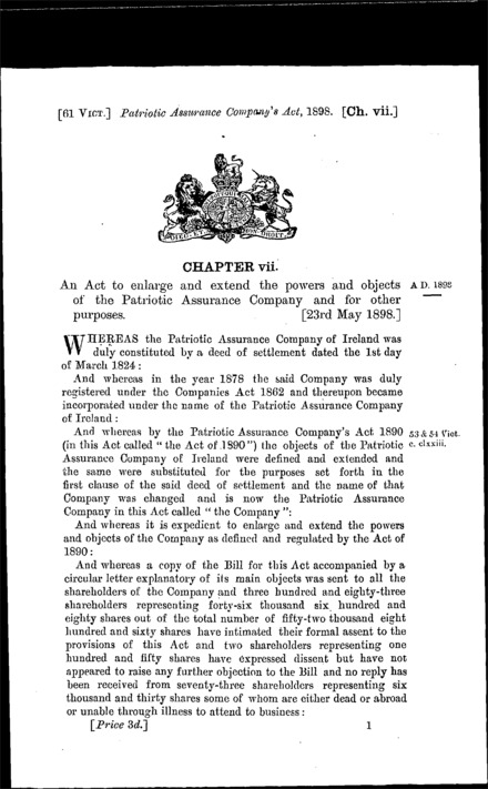 Patriotic Assurance Company Act 1898