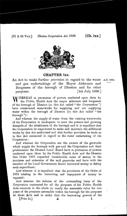 Ilkeston Corporation Act 1898