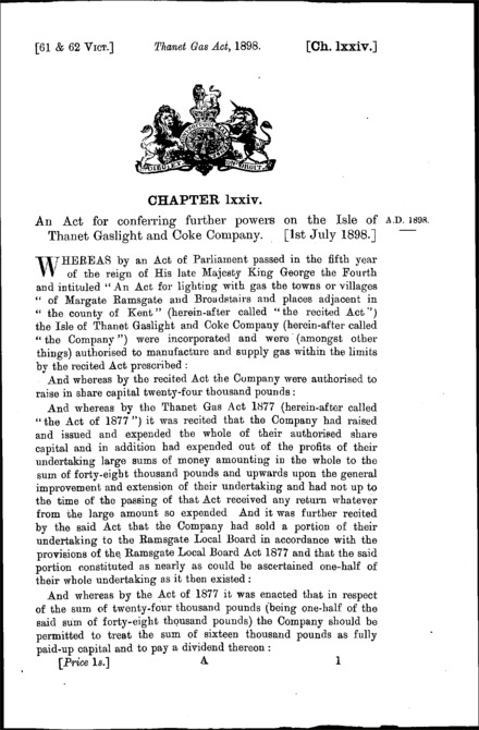 Thanet Gas Act 1898