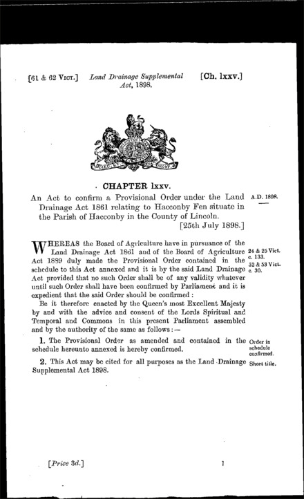 Land Drainage Supplemental Act 1898