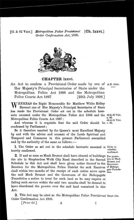 Metropolitan Police Provisional Order Confirmation Act 1898