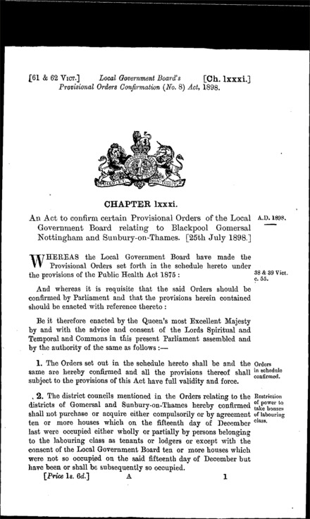 Local Government Board's Provisional Orders Confirmation (No. 8) Act 1898