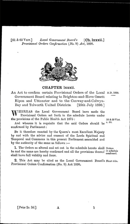 Local Government Board's Provisional Orders Confirmation (No. 9) Act 1898
