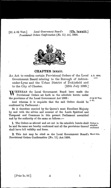 Local Government Board's Provisional Orders Confirmation (No. 11) Act 1898