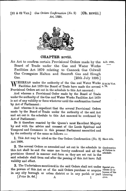 Gas Orders Confirmation (No. 2) Act 1898