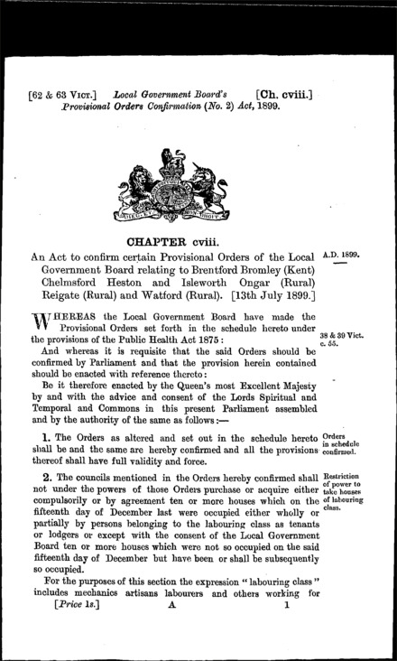 Local Government Board's Provisional Orders Confirmation (No. 2) Act 1899