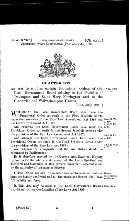 Local Government Board's Provisional Orders Confirmation (Poor Law) Act 1899