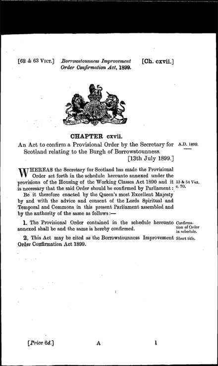 Borrowstounness Improvement Order Confirmation Act 1899