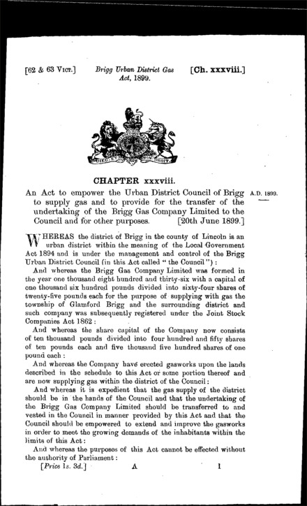 Brigg Urban District Gas Act 1899