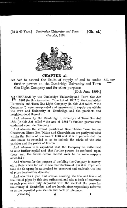 Cambridge University and Town Gas Act 1899