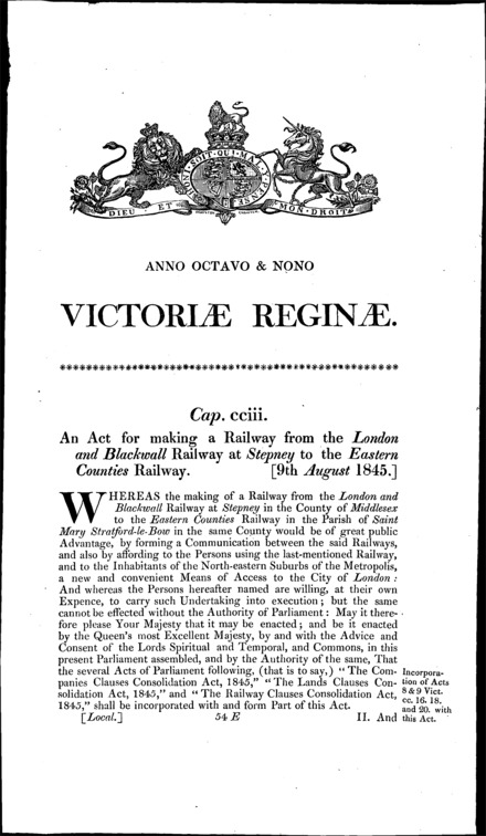 London and Blackwall Extension Railway Act 1845