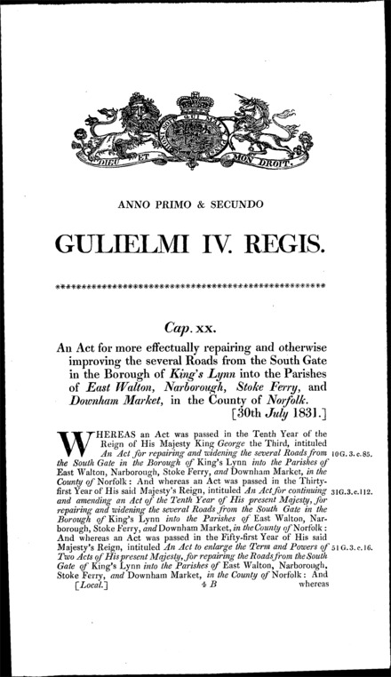 King's Lynn Roads Act 1831