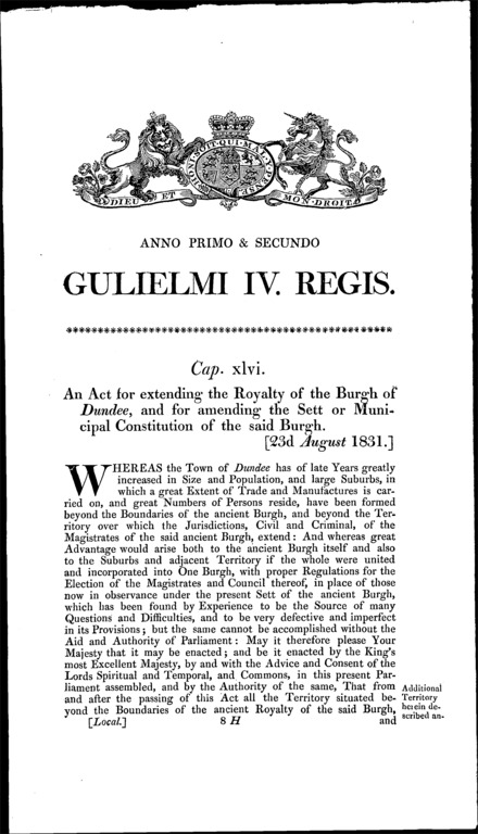 Dundee Burgh Extension Act 1831