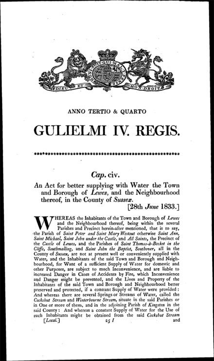 Lewes Water Act 1833