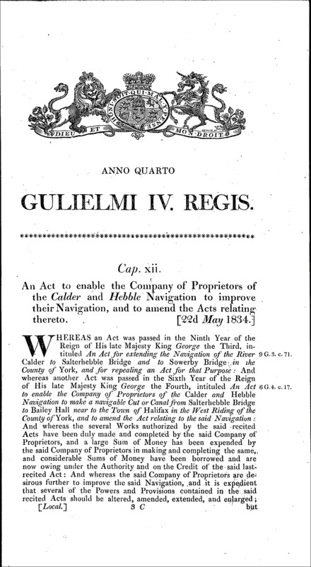 Calder and Hebble Navigation Act 1834