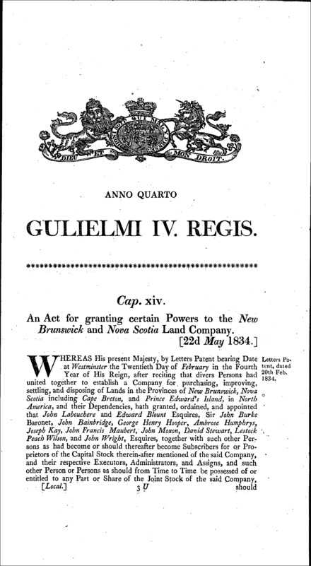 New Brunswick and Nova Scotia Land Company Act 1834