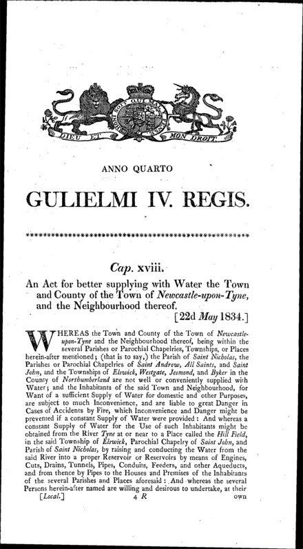 Newcastle-upon-Tyne Water Act 1834