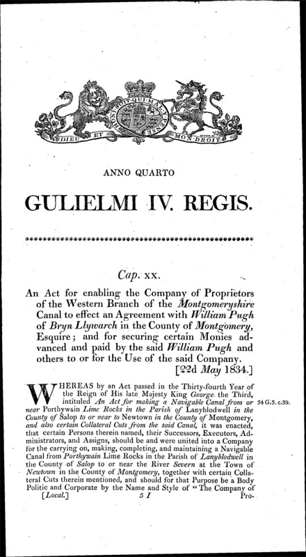 Montgomeryshire Canal Company Act 1834