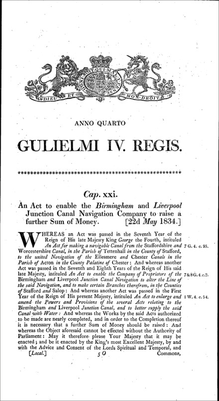 Birmingham and Liverpool Junction Canal Navigation Company Act 1834