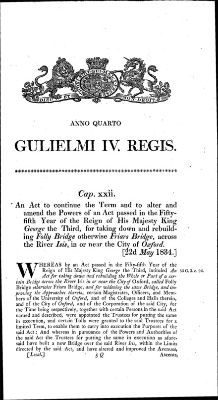 Folly Bridge (Oxford) Act 1834