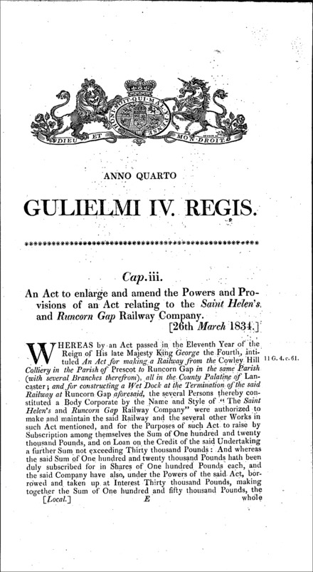 St. Helens and Runcorn Gap Railway Act 1834
